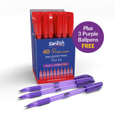 Swash Premium Triangular Medium Tip Ballpoint Pens Red Plus 3 FREE Green Ballpoint Pens (Pack 40+3 FREE) - BBT40RD